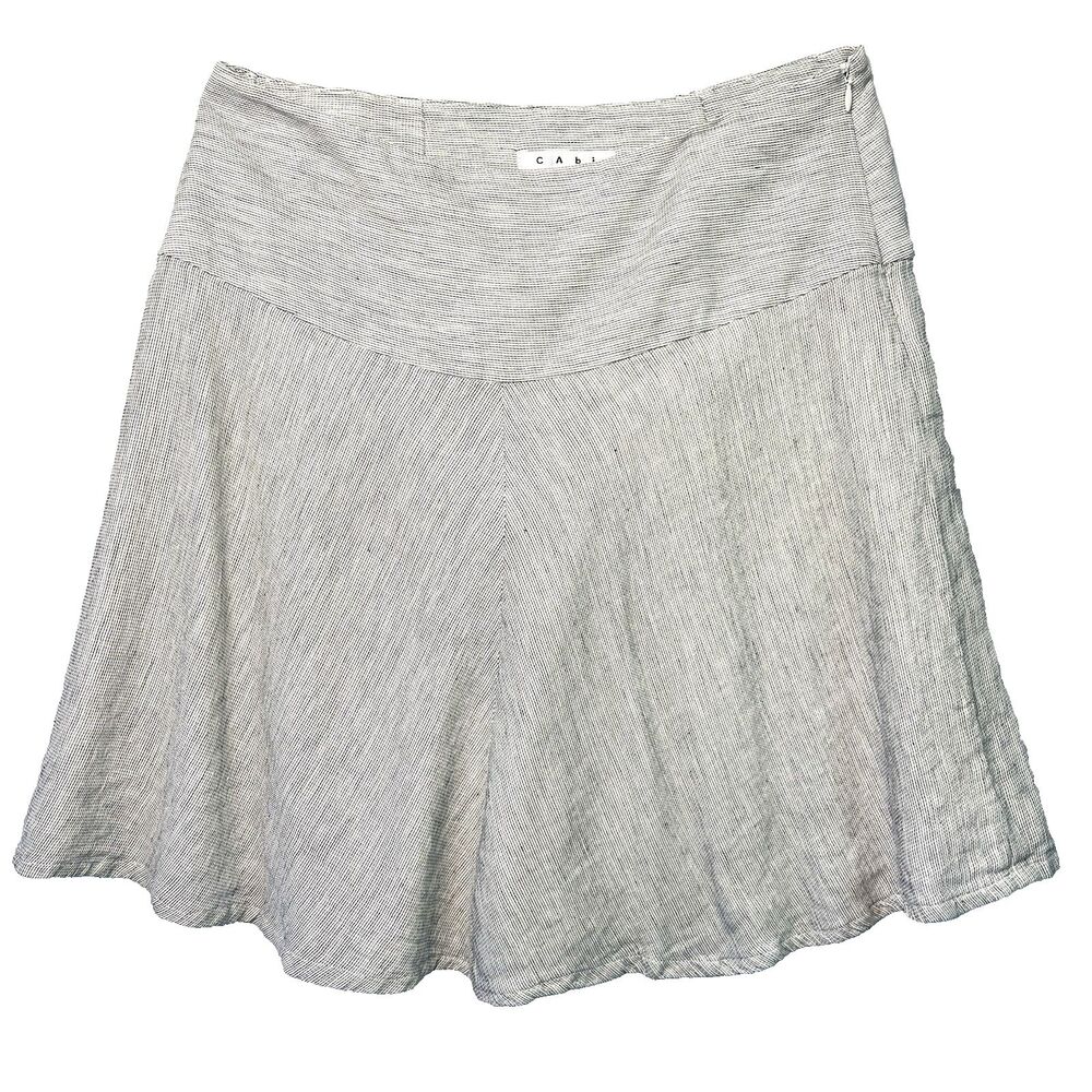 Cabi Luna Skirt Linen Blend Sz 6 A Line Skater White Black Lined Lightweight